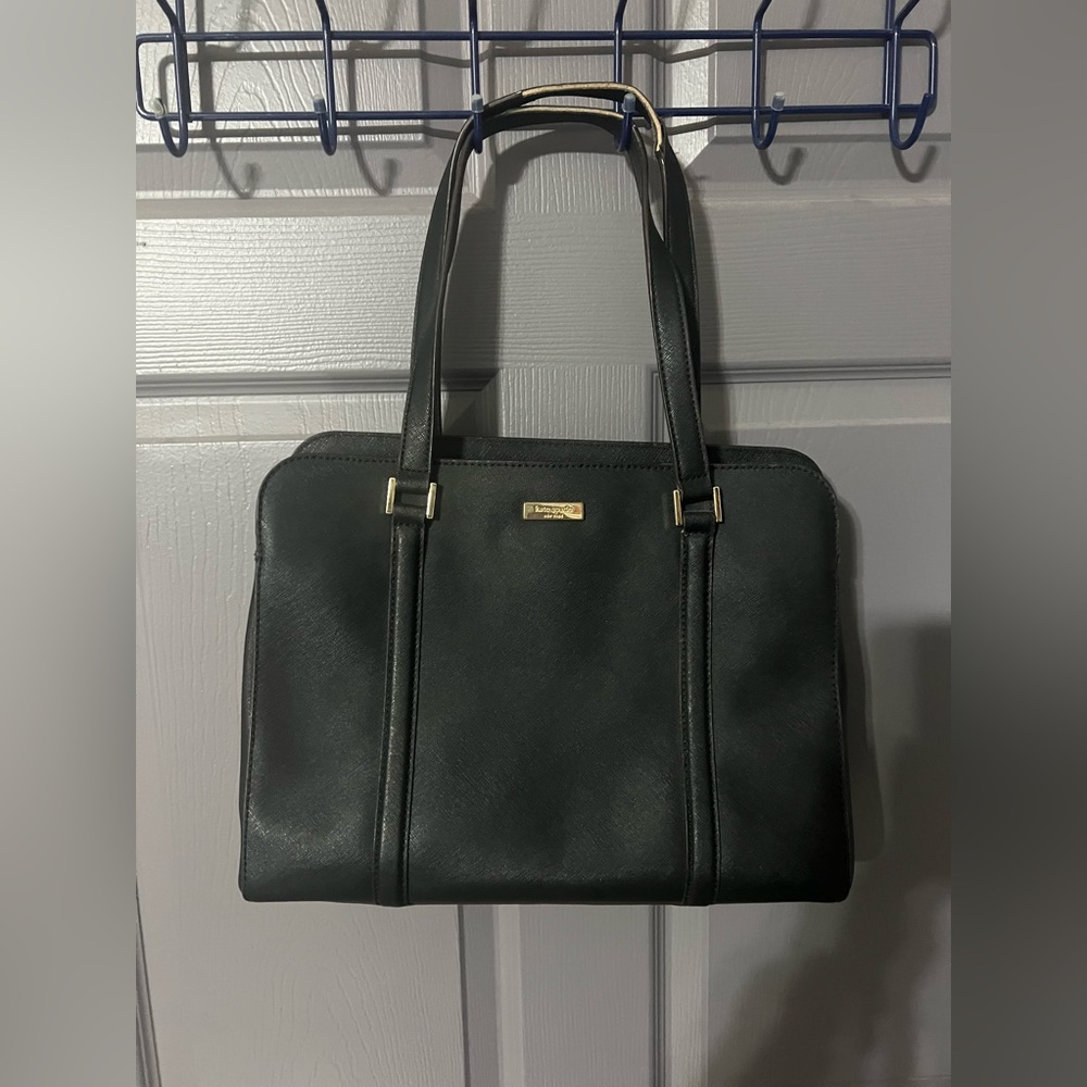 Kate Spade black leather shoulder bag. Some wear on straps. Cross posted.